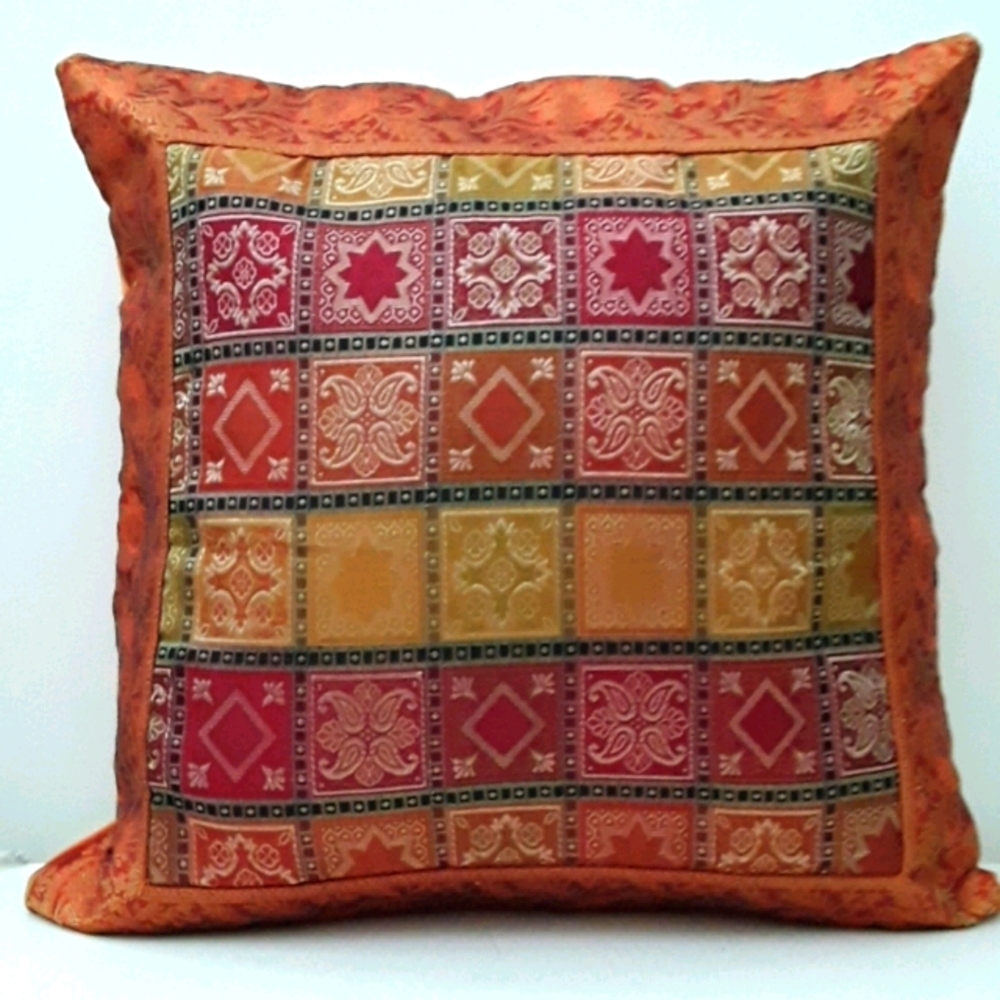 ORANGE SQUARES PATTERNS CUSHION COVER